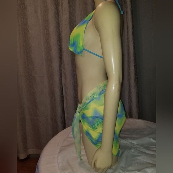 Tie Dye Halter Ruffled Bikini Female Micro Swimsuit 3pc new - Picture 11 of 15